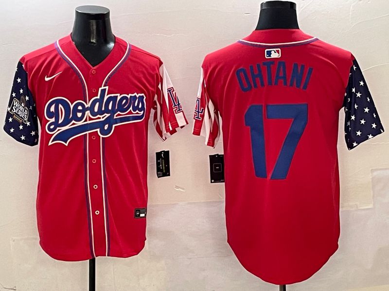 Men Los Angeles Dodgers #17 Ohtani Red a generation of national flags Joint name 2025 Nike MLB Jersey style 18->los angeles dodgers->MLB Jersey